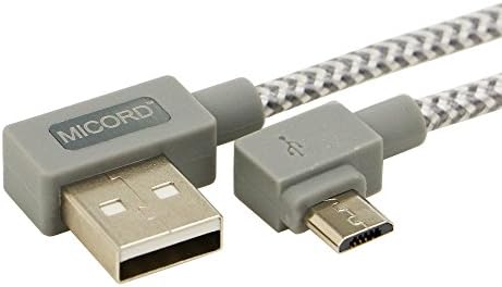Micord 1m 3.3ft Right Angle Micro USB Cable, Nylon Braided 90 Degree USB A to Micro B Charging &amp; Data Sync Cable for Samsung / HTC and Other Android Devices (Grey)