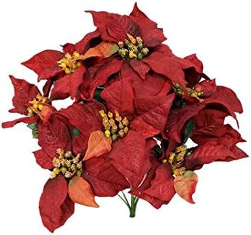 Sweet Home Deco 13'' Silk Poinsettias Artificial Flower Bush Christmas Decorations (8 Stems/ 8 Flower Heads) (Burgundy-Poinsettia Bunch x1)