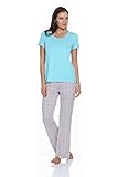 kathy ireland Women's 2 Piece Short Sleeve Top with Long Pant PJ Sleepwear Set
