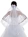 Edith qi 2 Tier Lace Silver Lined Beaded Edge Fingertip Length Bridal Wedding Veil,White,Free Size