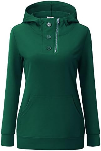 Ca Kra Pullover Shirts For Women, Full Sleeve Tunic Lightweight Kangaroo Pocket Sweatshirt (Dark Green, L)
