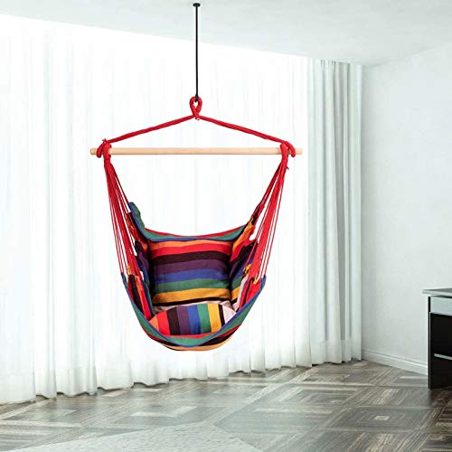 CanKun Hängematte Stuhl,Hängesessel Mit 2 Abnehmbaren Kissen Entspannung Waschbar Hängesitz Baumwolle Weben Hängesessel… – Bild 4