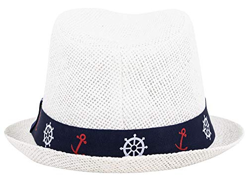 Unisex Kids Straw Trilby Fedora Cap Felt Fedora Hat Short Summer Sun Hat, White