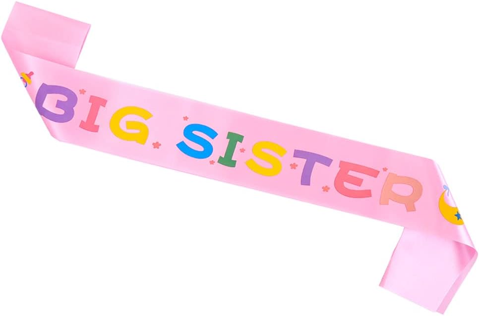 Topfunyy Big sister Sash White Stain Baby Shower Sash for Baby Shower Big Sister to Be Party Decorations (Pink)