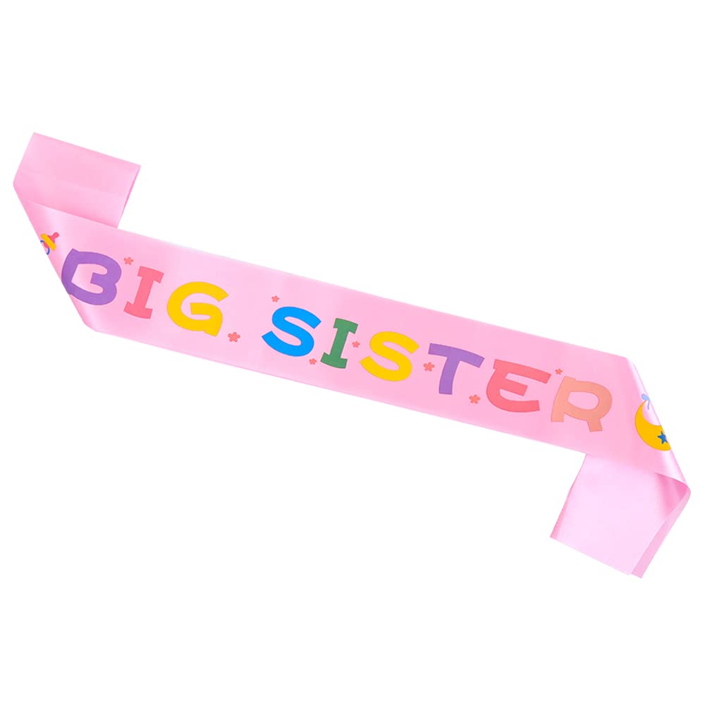 Topfunyy Big sister Sash White Stain Baby Shower Sash for Baby Shower Big Sister to Be Party Decorations (Pink)