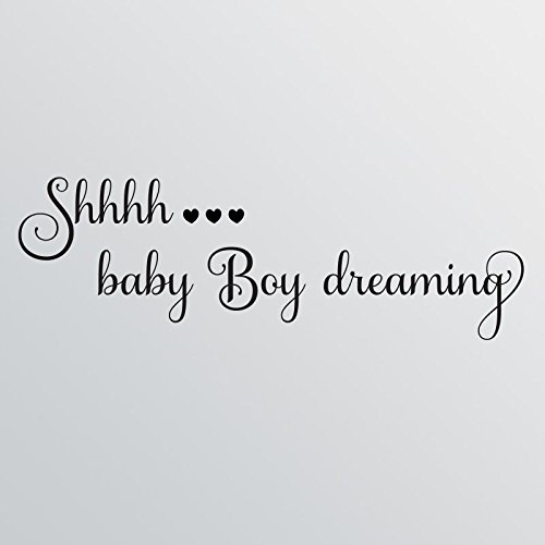 20"x6" Shhh... Baby Boy Dreaming Wall Decal Sticker Art Mural Home Decor Quote Cute Nursery Door Room Hearts Infant Shower