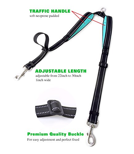 Double Dog Leash Coupler,Adjustable Heavy Duty Dual Dog Leash Splitter Strong for Medium Large Dogs Walking & Training,360°Swivel No Tangle Reflective Dog Leash with Two Comfortable Padded Handle