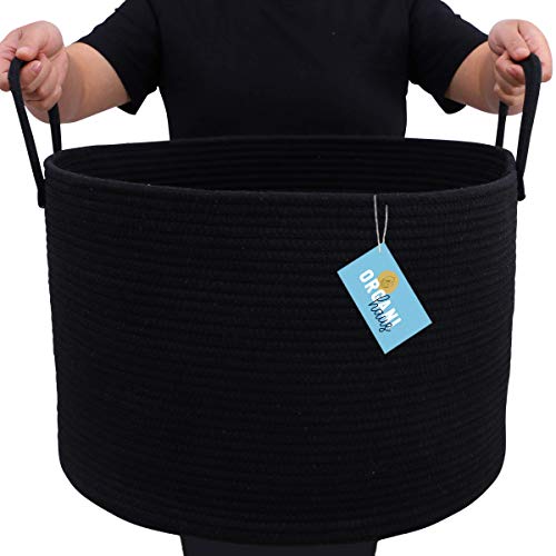 OrganiHaus Cotton Rope Large Woven Black Baskets for Storage Extra