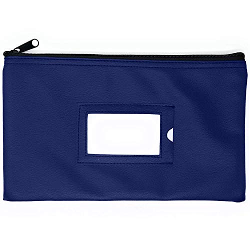 Money Bank Deposit Bag with Zipper | 11x6 inch | Navy Blue | Durable Leatherette Money Cash Coin Check Wallet Pouch for Men & Women with Framed ID Window and Blank Card | by GIDABRAND (1)