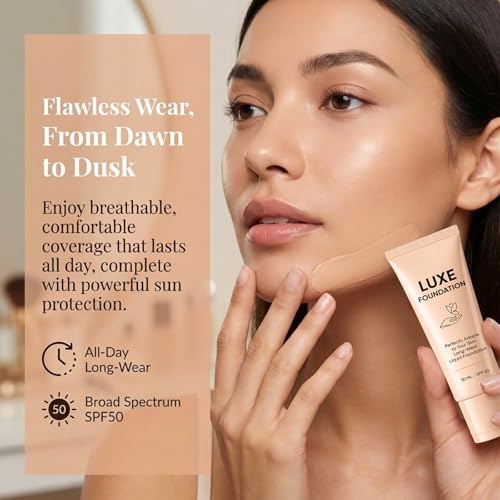Luxe Foundation for Women, Color Changing Foundation, Hyaluronic Acid & Vitamin E, Creates Flawless Skin, Perfectly Blends with Your Complexion, SPF50, 30 ML