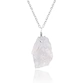 CRYSTALINES Natural Raw Gemstones Dainty Pendant, Assorted Rough Stones Necklace, Handmade Boho Hypoallergenic Jewelry for Women, Healing Crystals, Silver Adjustable Chain-16+2inch
