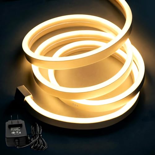 Tira LED Neón 5M Blanco Cálido, 120 LED/m 600 LEDs, IP65 Impermeable, Tira de Luces LED Flexible de Silicona Cortable 12V para Decoración de Habitación, Sala, Cocina, TV, Jardín y Exterior