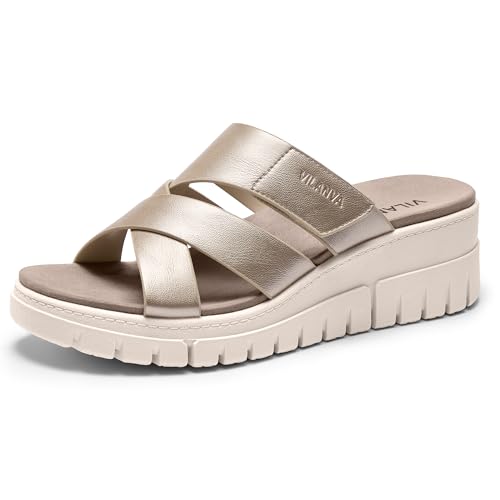 Vilanva Women's Orthopedic Platform Slip On Slides Champagne Gold Size 8 at Amazon