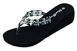 Womens Fashion Wedge Sandals Thongs Flip Flops W/Pearls 4 Colors