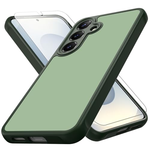 Zinto for Samsung Galaxy S25 Case, Matte Dual-Tone Non-Slip Anti-Fingerprint Slim Design with Screen Protector Hybrid Soft TPU Bumper Hard PC Back Protective Phone case for Galaxy S25 / S24, Green at Amazon