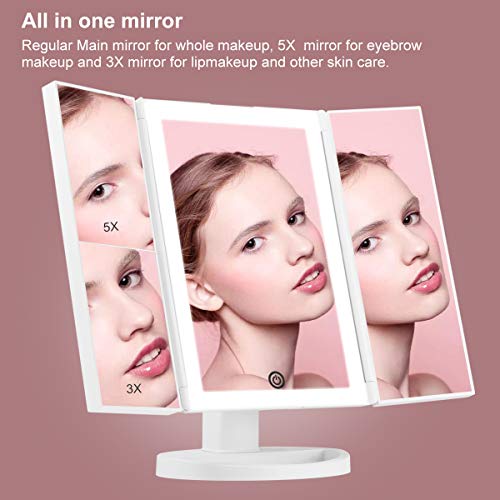 image for KEDSUM LED Tri-fold Lighted Vanity Mirror, 3 Color Lighting Modes Make