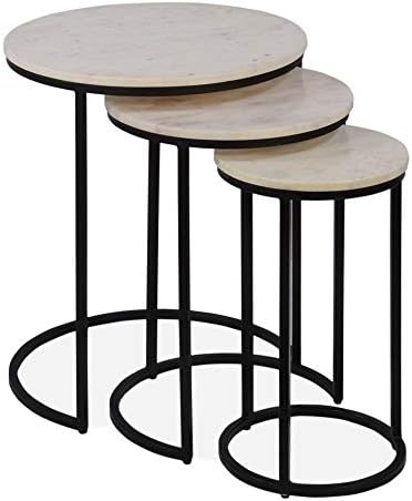 Cult Living Madison Nesting Side Tables, White Marble Top, Black