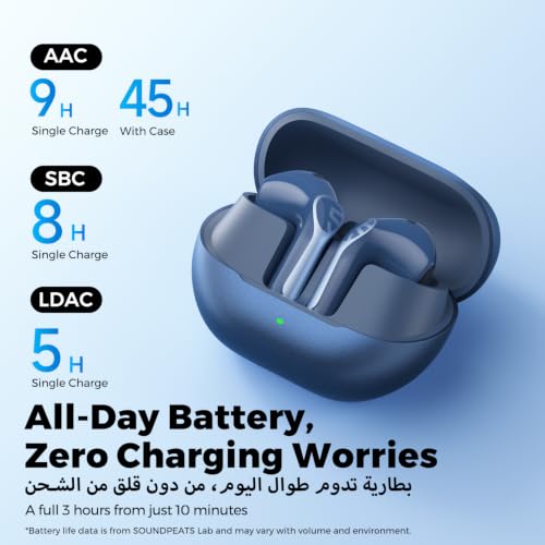 SOUNDPEATS Air6 HS BT 6.0 Wireless Earbuds, Semi-in-Ear Bluetooth Earphones with 13mm Triple-Magnet Bio-Composite Driver, LDAC & Hi-Res Audio, 45H Playtime, 4-Mic Noise Cancelling, IPX5 (blue)