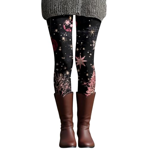 Womens Christmas Printed Leggings, High Waisted Elastic Waist Winter Trousers with Snowflake, Plaid & Reindeer Patterns, Soft Stretchy Holiday Pants for Women UK