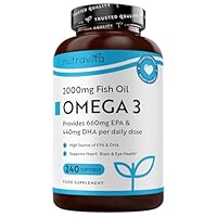 Nutravita Omega 3 Capsules High Strength 2000mg with 660mg EPA & 440mg DHA, 240 Softgel Omega 3 Fish Oil Capsules for 4 Months of Supply, Fish Oil Omega 3 Supplements