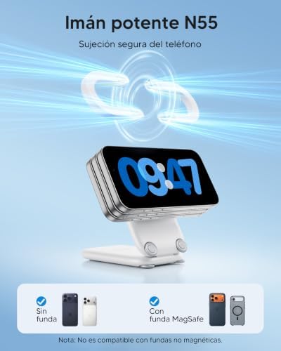 Carregador sem fios Estação de carregamento portátil Carregador magnético dobrável 3 em 1 Compatível com iPhone 17, 16, 15, 14, 13, 12, Apple Watch e AirPods 4, 3, 2, Pro
