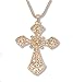 Sisfrog Crystal Rose Gold Plated Rhinestone Cross Necklace Long Chain Charms Pendant Necklace Jewelry for Women and Teens, Gifts for Birthday, Baptism, Easter