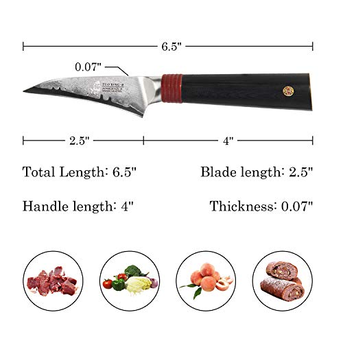 TUO Damascus Birds Beak Paring Tourne Knife 2.5 inch with G10 Handle