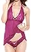 JuicyRose Women's Sexy Lingerie Lace Sleepwear Halter Babydoll V-String Miniskirt (US XXL=Tag XXXL, Purple)