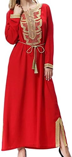omniscient Women Arabic Tunic Top Muslim Dress Long Long Sleeved Dress Red XXL