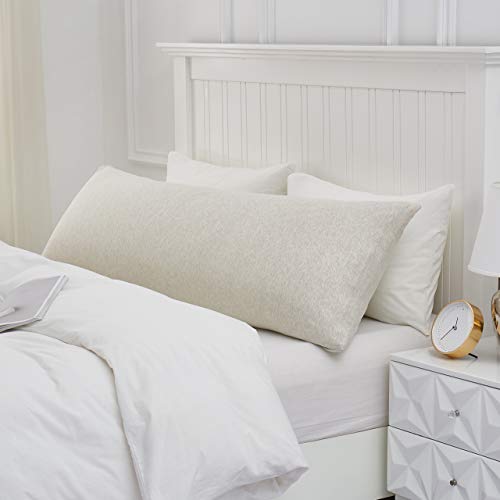 MoMA 100% Jersey Cotton Body Pillow Cover with Zipper - Luxury Soft Removable Body Pillow Case - Long Body Pillow Cover - Knitted Cotton Pillowcase (Cream, 21"X54")