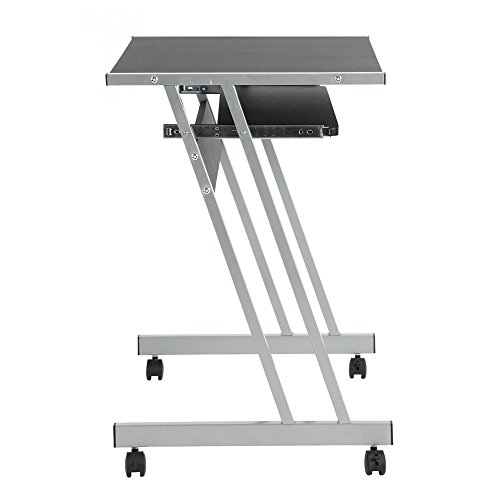 Aingoo - Small Computer Desk with Rolling Keyboard Tray and Metal Frame Space Saving Study Desk, Black