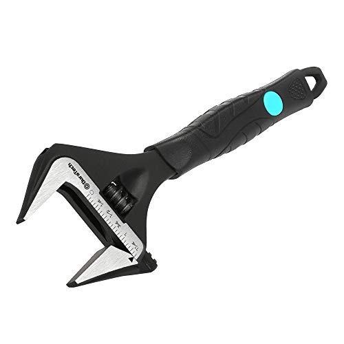 DURATECH 8-Inch (200 mm) Adjustable Wrench, Wide Jaw Large Opening Black Oxide Finish Plumbing Basin Wrench, Hand Repair Tool, Cr-V Steel, SAE and Metric Scale Marked, Ergonomic Grip