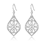 Highly Polished Sterling Silver Filigree Four Leaf Clover Shamrock Dangle Drop Earrings