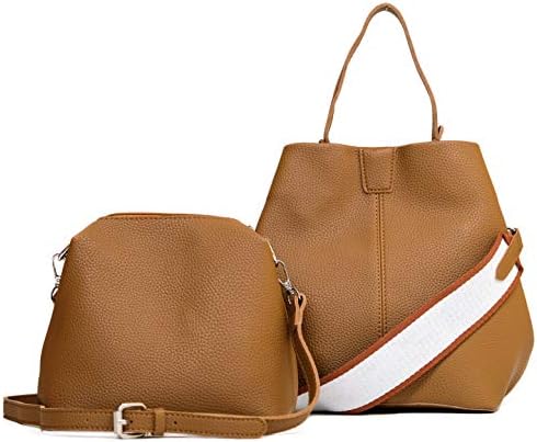 WHATSHOP Bucket Bags For Women Purses and Handbags Bucket Purse Sets Earth Brown Faux Leather Pebble Grain