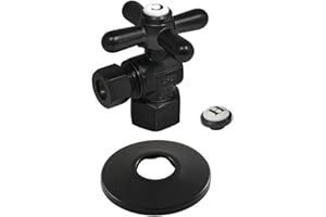 Kingston Brass CC43100XK 1/2-Inch FIP X 3/8-Inch OD Comp Quarter-Turn Angle Stop Valve with Flange, Matte Black