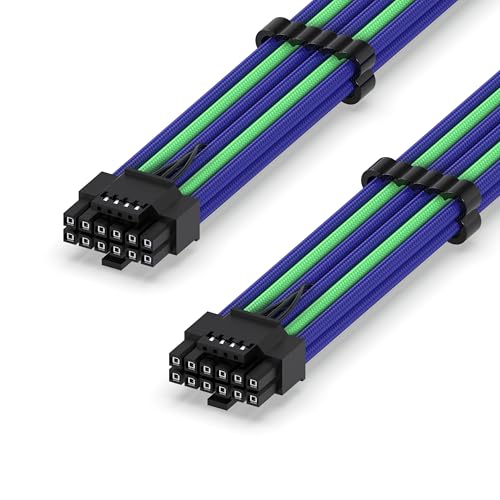 EZDIY-FAB Cavo a Manicotto 16AWG PCI-e 5.0 12VHPWR PSU,600W Cavo da 12+4 pin Maschio a 12+4 pin Maschio per RTX4070Ti Super, 4080 Super,4090,60cm/23.62in-Viola Verde