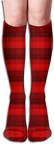 Q78WZI50 Black and Red Plaid Pattern Socks Men & Women Knee High Sport Compression Long Stockings for Baseball Working