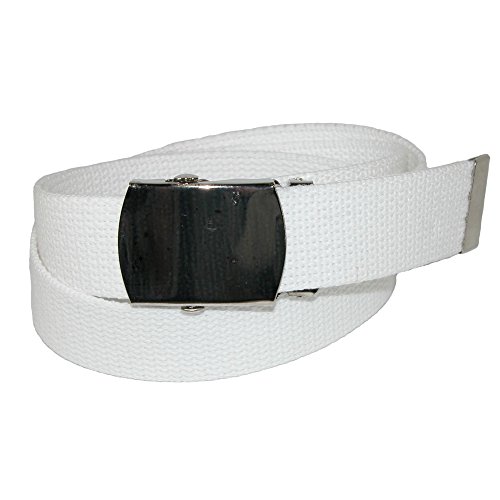 CTM Cotton Adjustable Belt with Nickel Buckle, White
