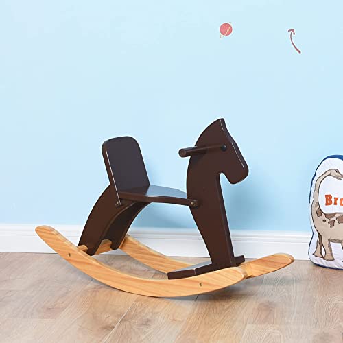 KRAND Wooden Rocking Horse Baby Ride On Toy for Toddlers Solid Wood