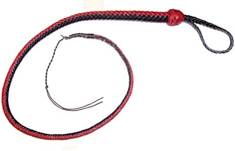4 Foot 12 Plait BLACK and RED SIGNAL BULLWHIP Real Leather bull whip