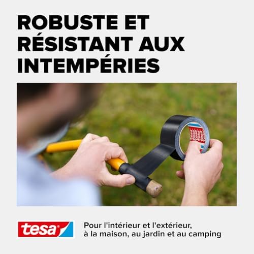 extra Power Universal Ruban Adhésif Toile - Tenue extra forte - Duct Tape pour les Réparations, la Fixation, l'Étanchéité et plus Encore - Noir - 3 Rouleau - 10 m x 50 mm