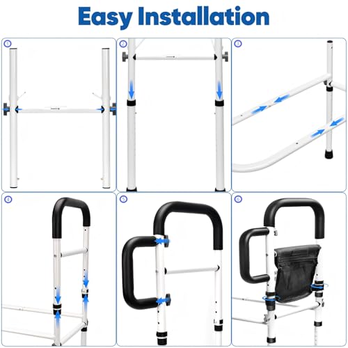 INCIKITI Bed Rail for Elderly Adults Bed Grab Rail Up to 136KG, Adjustable Heights Bed Safety Rails for Adults, Bed Handle for Getting Out of Bed with 2 Grab Bars and Storage Pocket