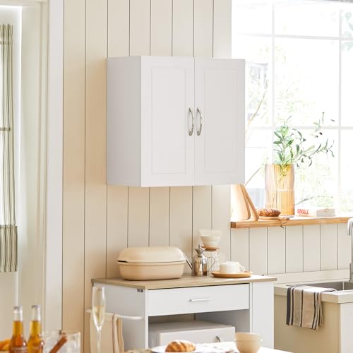 SoBuy Wall Mounted Cabinet White Bathroom Wall Cabinet with Double Doors and Adjustable Shelf, Storage Cupboard Hanging Kitchen Pantry Organizer Over the Toilet, 60x30x60cm, FRG231-W