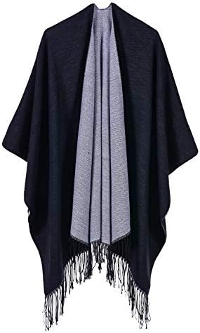 Timemory Womens Winter Solid Knitted Cashmere Poncho Capes Shawl Sweater