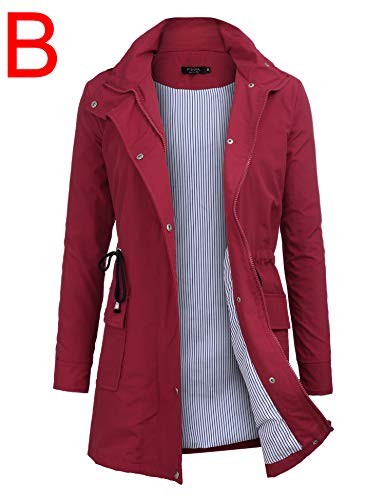 FISOUL Windbreaker Raincoats Waterproof Lightweight Rain Jacket Outdoor Hooded Women's Trench Coats Dark Red M