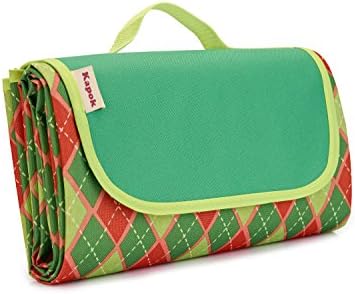 Kapok 57" x 79" Large waterproof and water resitant oxford outdoor Picnic/Beach Blanket/Mat (Lattice Stripes with Green)