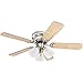 Prominence Home Whitley, 42 Inch Traditional Flush Mount Indoor LED Ceiling Fan with Light, Pull Chain, 5 Dual Finish Blades, Reversible Motor - 50863-01 (Satin Nickel), Bright Brass