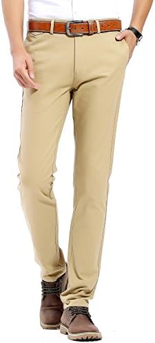 Men casual pants Slim fit Elasticity Straight No iron anti-wrinkle trousers,Khaki,35