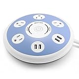 BESTTEN 4 Outlet USB Power Strip Surge Protector, 4 USB Charging Ports, 6-Foot Heavy Duty Extension Cord, UFO Round Shape Design, Ideal for Home and Office, ETL Certified, Blue & White