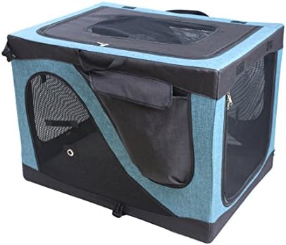 Captain Pet Indoor &amp; Outdoor Soft Crate Foldable Pet House Travel Carrier with Steel Frame Kennel Suit for Small and Medium Dogs &amp; Cats (S:27.5"L20.5"W20.5H, Black/Blue)